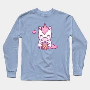 Cute Little Unicorn Loves Drinking Boba Tea Long Sleeve T-Shirt